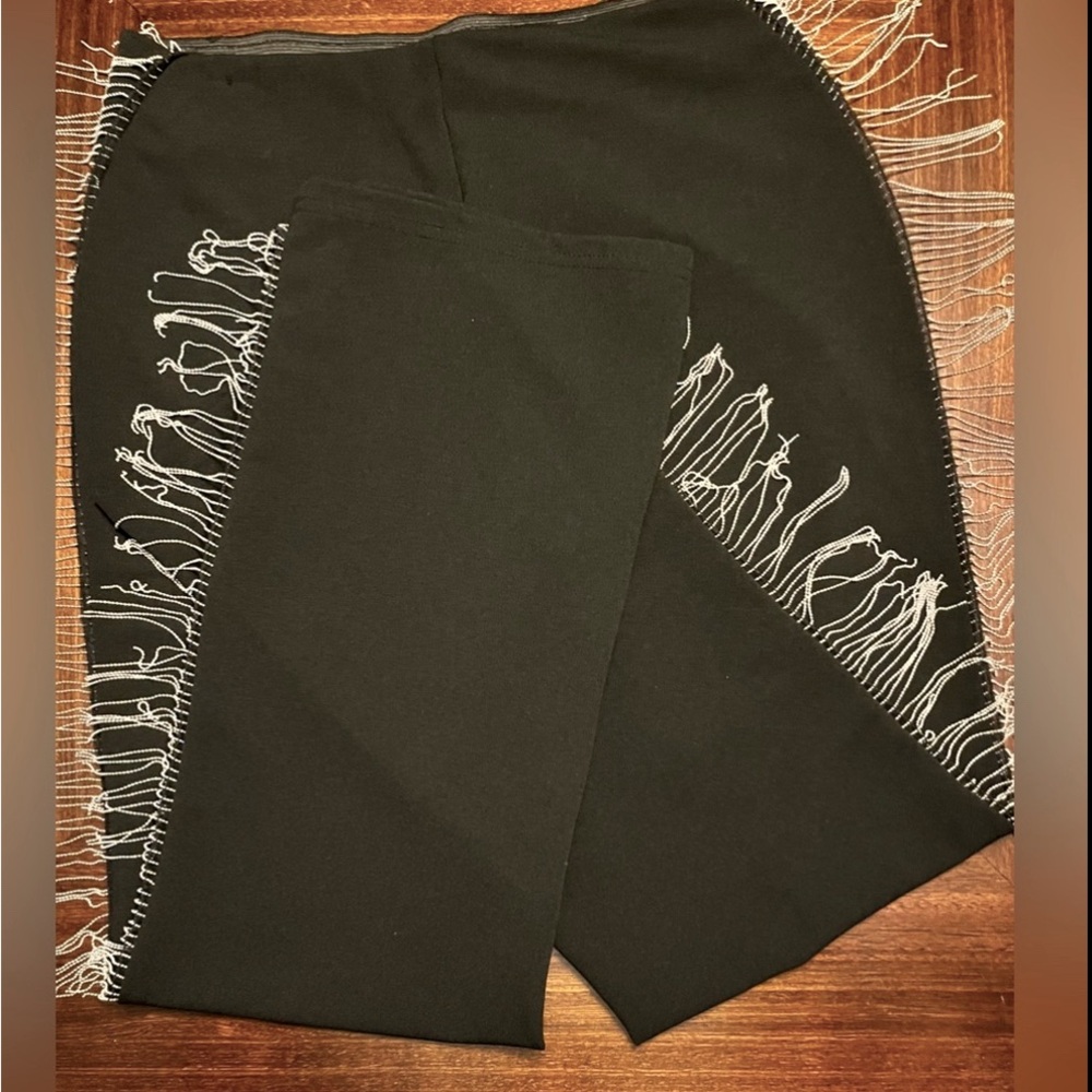Black Pants with Beaded Fringe Detail